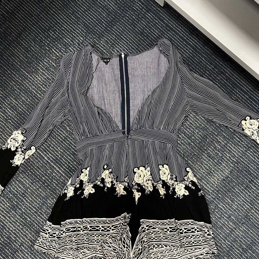 Navy and White Striped Romper